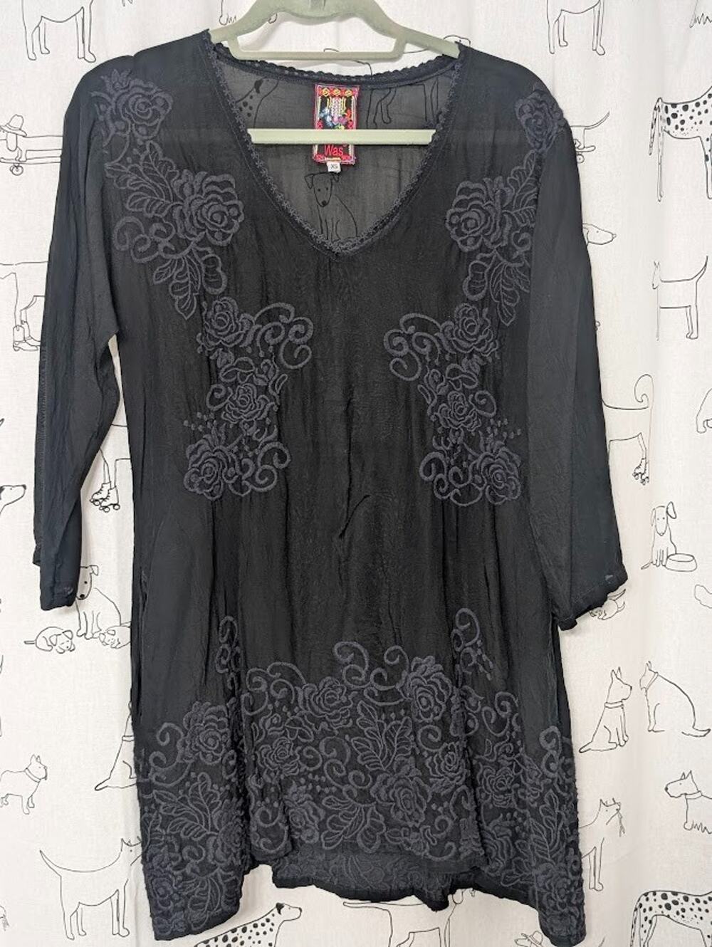 Johnny Was Peasant Embroidered Tunic Dress Size XS Black Boho Whimsygoth Witchy